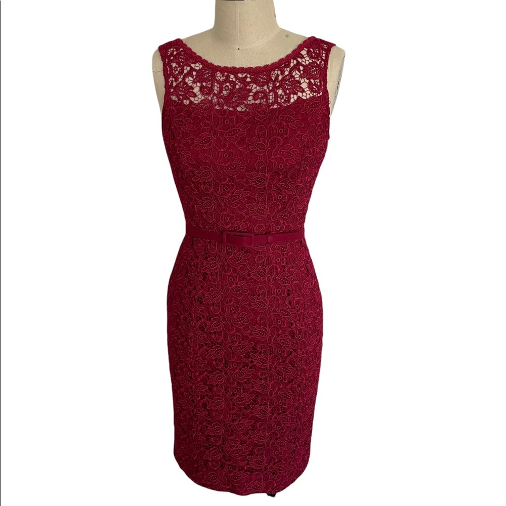 White House Black Market Red Lace Dress with Matching Belt Size 0